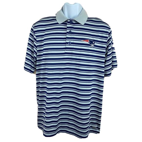 NFL Team Apparel New England Patriots Polo Shirt Sz M TX Cool Gray Blue Striped - Picture 1 of 6